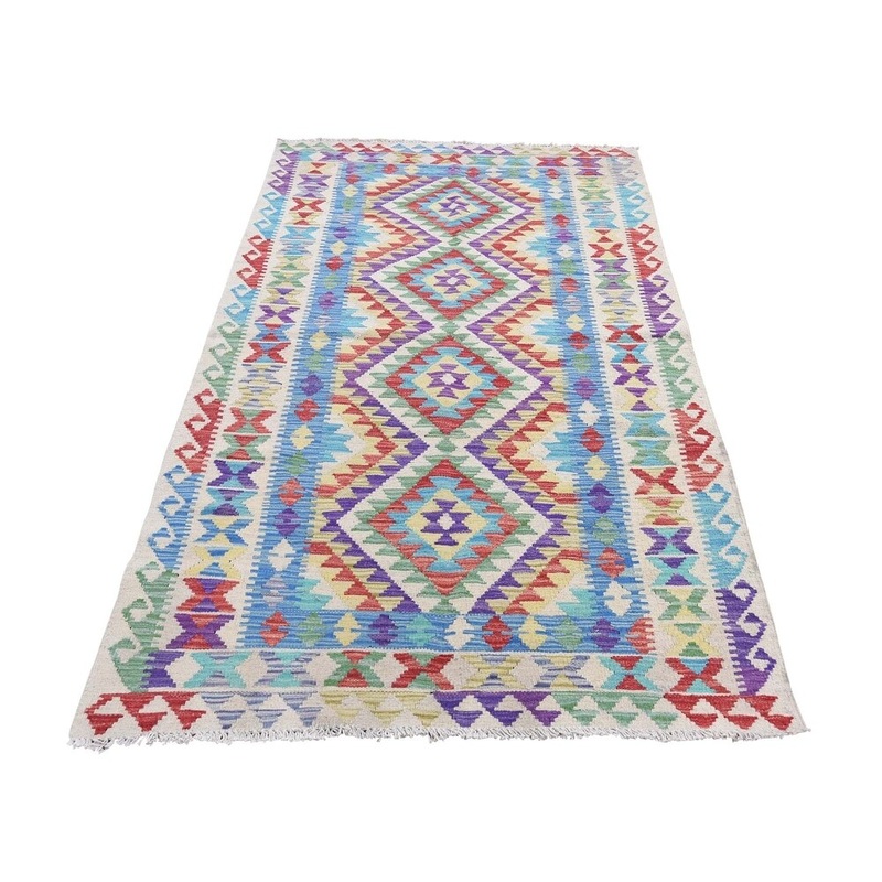 Shahbanu Rugs Colorful Afghan Kilim Veg Dyes Hand Woven Pure Wool Runner Rug (3'5" x 6'5") - 3'5" x 6'5"