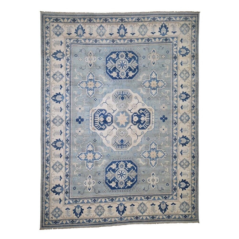 Shahbanu Rugs Geometric Vintage Look Kazak Pure Wool Hand-Knotted Oriental Rug (8'4" x 11'0") - 8'4" x 11'0"