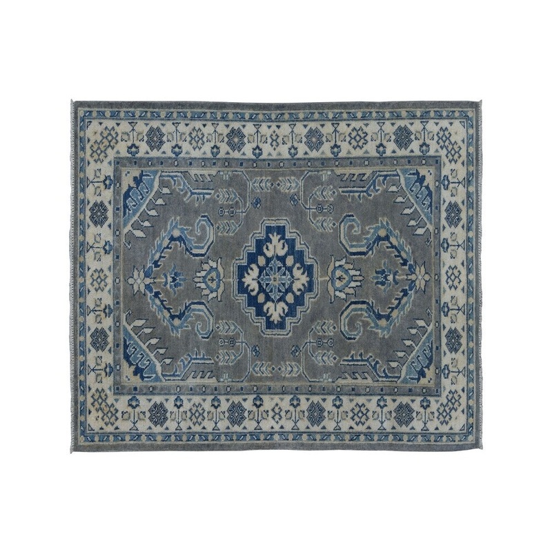 Shahbanu Rugs Gray Vintage Look Kazak Pure Wool Hand-Knotted Oriental Rug (3'1" x 4'10") - 3'1" x 4'10"