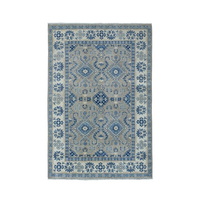 Shahbanu Rugs Gray Vintage Look Kazak Pure Wool Hand-Knotted Oriental Rug (4'0" x 5'10") - 4'0" x 5'10"