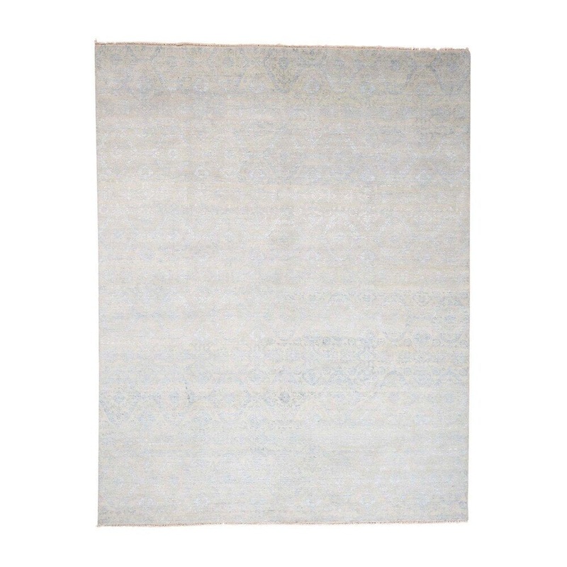 Shahbanu Rugs Half Wool and Half Silk Hand-Knotted Soft Colors Ikat Oriental Rug (8'0" x 10'1") - 8'0" x 10'1"