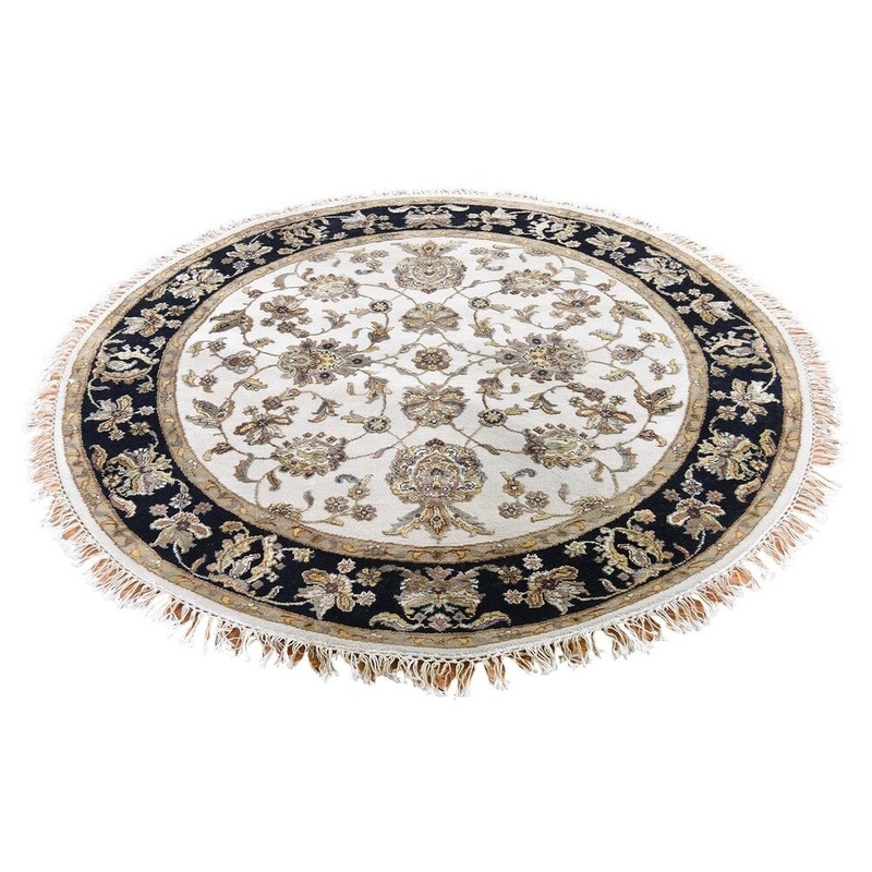 Shahbanu Rugs Half Wool and Half Silk Round Rajasthan Hand-Knotted Oriental Rug (5'1" x 5'1") - 5'1" x 5'1"