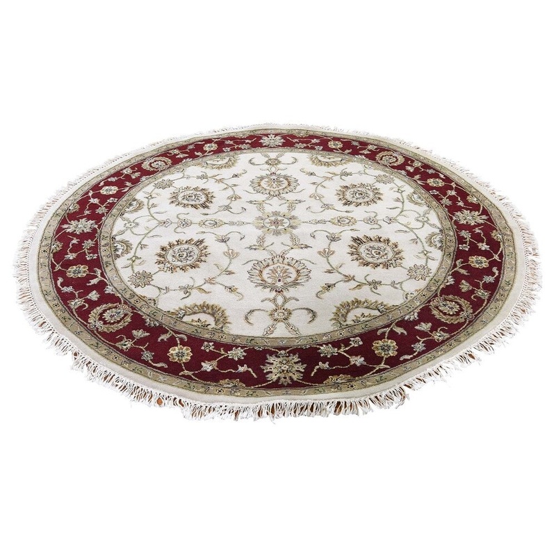 Shahbanu Rugs Half Wool and Half Silk Round Rajasthan Hand-Knotted Oriental Rug (6'0" x 6'0") - 6'0" x 6'0"