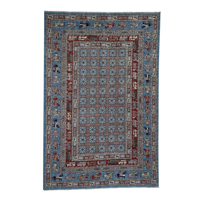 Shahbanu Rugs Hand-Knotted Antiqued Pazyryk Historical Design Peshawar Oriental Rug (6'0" x 8'10") - 6'0" x 8'10"