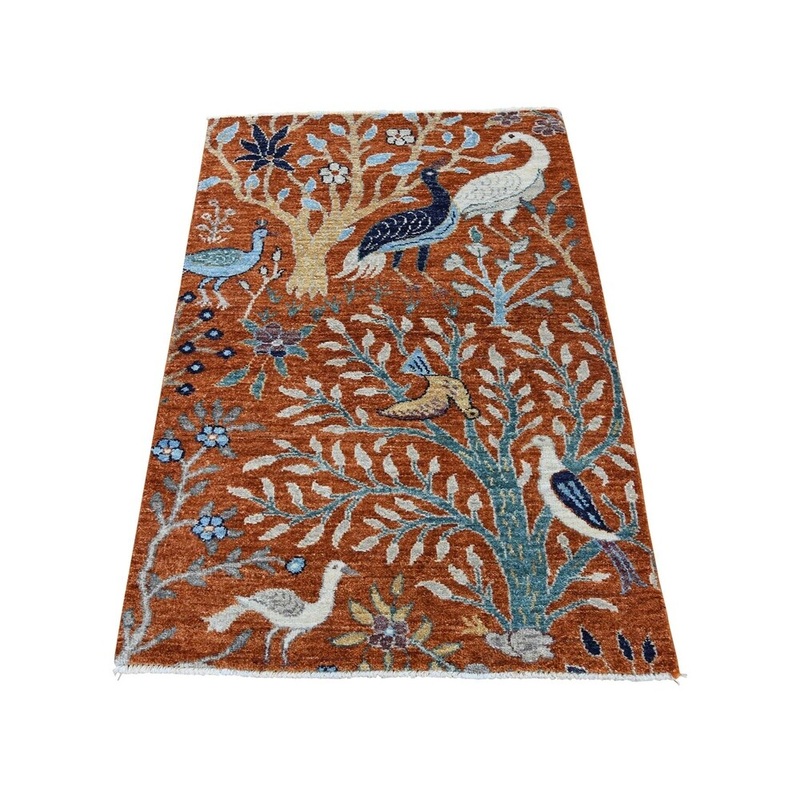 Shahbanu Rugs Hand-Knotted Birds of Paradise Pure Wool Peshawar Oriental Rug (2'7" x 4'0") - 2'7" x 4'0"