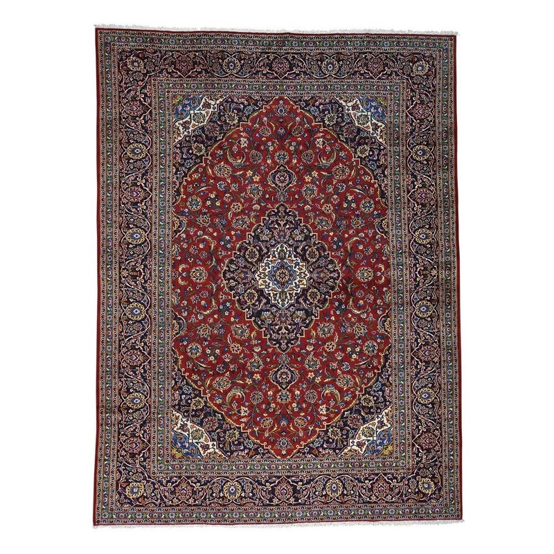 Shahbanu Rugs Hand-Knotted Red Semi Antique Persian Kashan Full Pile Rug (9'9" x 12'10") - 9'9" x 12'10"