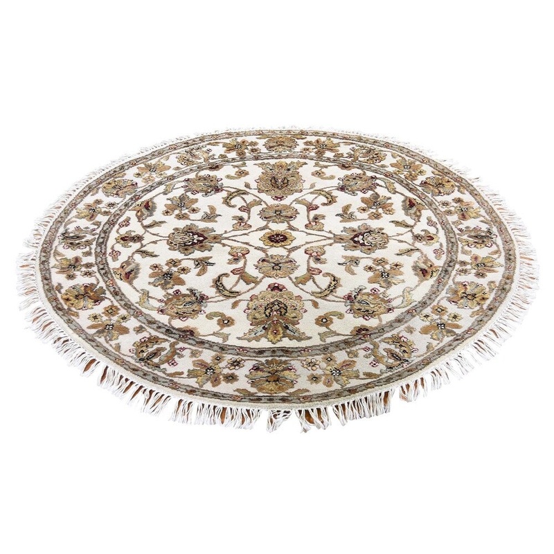 Shahbanu Rugs Hand-Knotted Round Rajasthan Half Wool And Half Silk Oriental Rug (4'0" x 4'0") - 4'0" x 4'0"