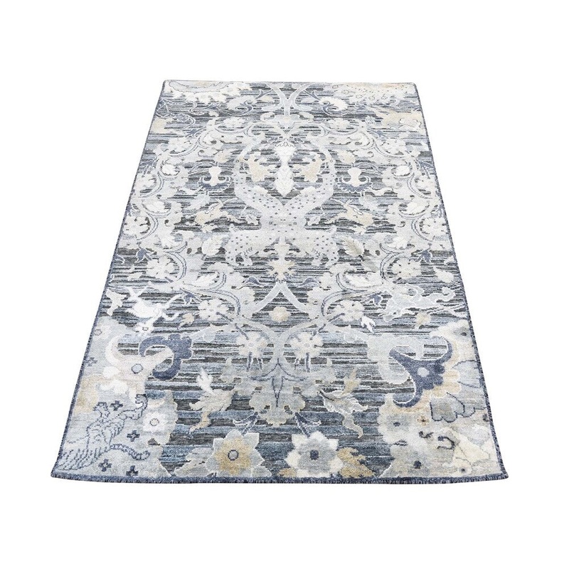 Shahbanu Rugs Hand-Knotted Silk With Oxidized Wool Hunting Design Oriental Rug (3'0" x 5'0") - 3'0" x 5'0"