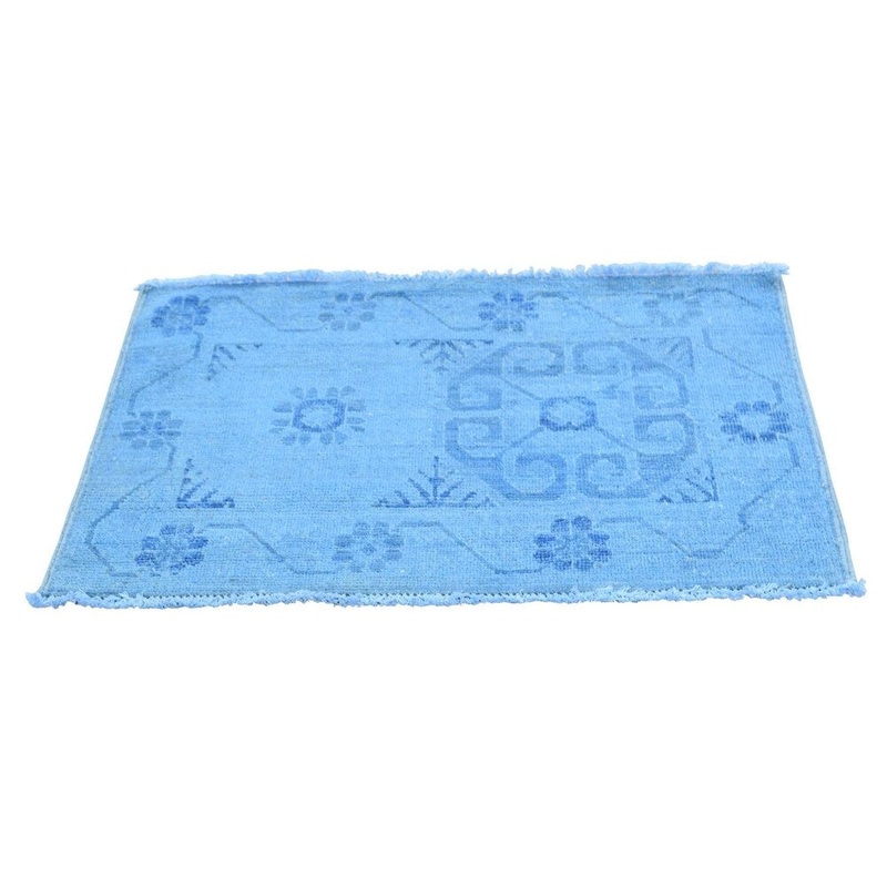 Shahbanu Rugs Hand-Knotted Sky Blue Overdyed Khotan Pure Wool Oriental Rug (2'0" x 2'10") - 2'0" x 2'10"