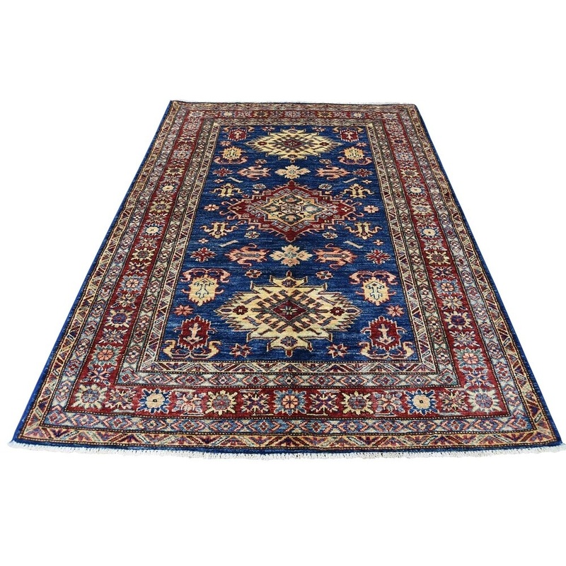 Shahbanu Rugs Hand-Knotted Super Kazak Pure Wool Geometric Design Oriental Rug (4'0" x 5'8") - 4'0" x 5'8"