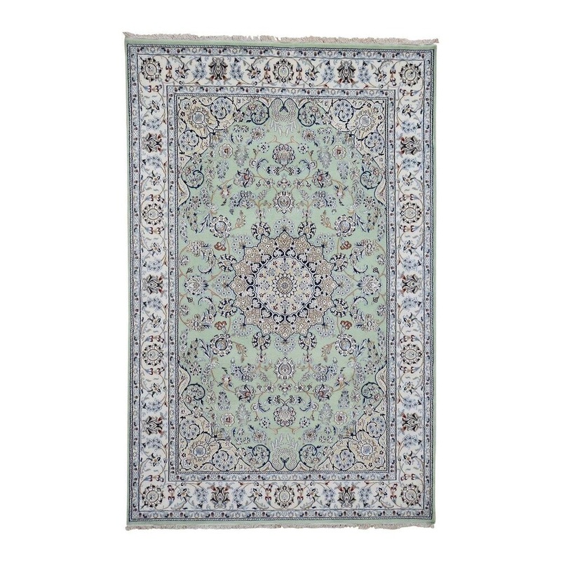 Shahbanu Rugs Hand-Knotted Wool And Silk 250 KPSI Light Green Nain Oriental Rug (6'0" x 9'1") - 6'0" x 9'1"