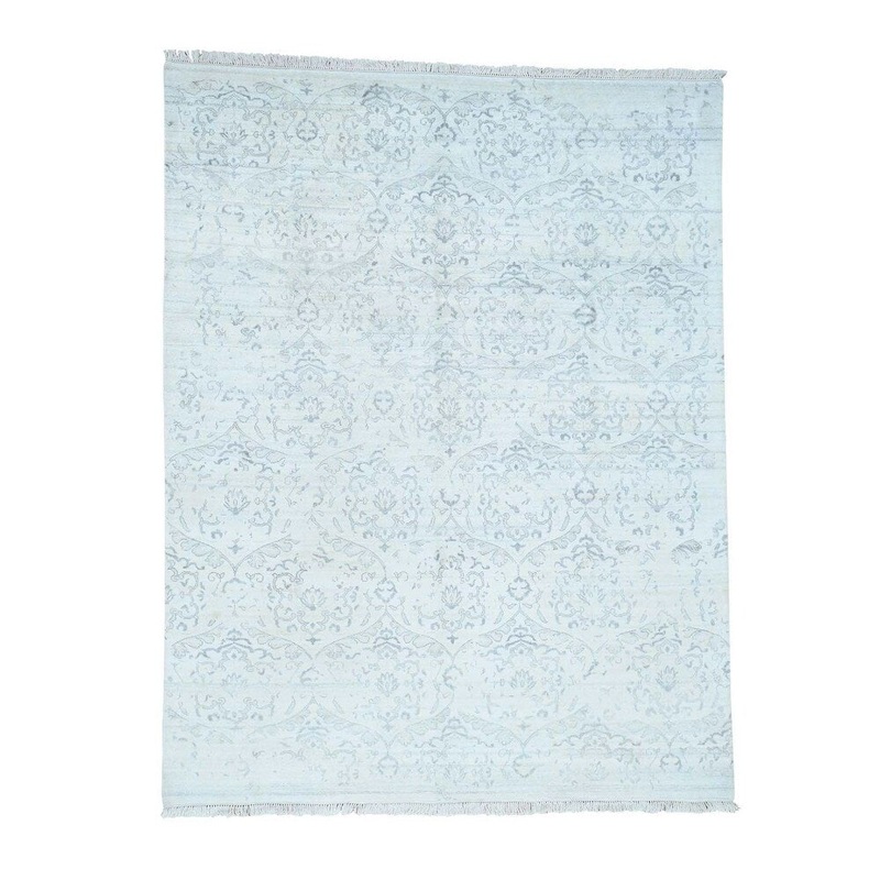 Shahbanu Rugs Hand-Knotted Wool and Silk Tone-on-Tone Mughal Design Rug (8'0" x 10'2") - 8'0" x 10'2"