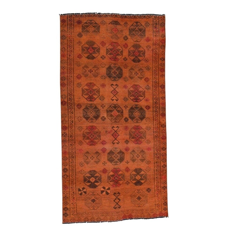 Shahbanu Rugs Handmade Overdyed Persian Shiraz Vintage Pure Wool Wide Runner Rug (4'2" x 8'0") - 4'2" x 8'0"