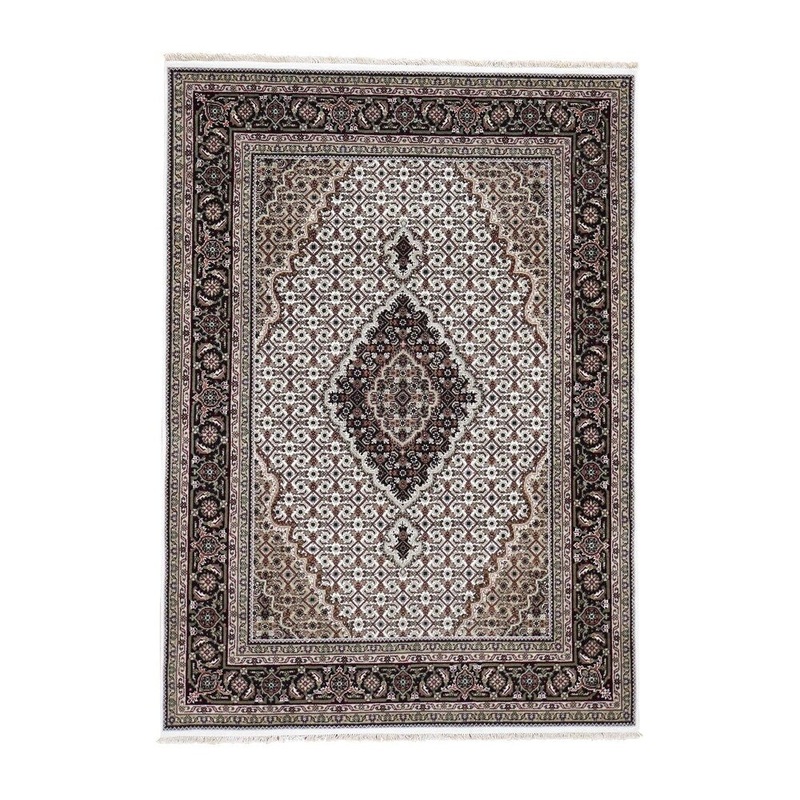 Shahbanu Rugs Ivory Tabriz Mahi Wool and Silk Hand-Knotted Oriental Rug (5'0" x 7'0") - 5'0" x 7'0"