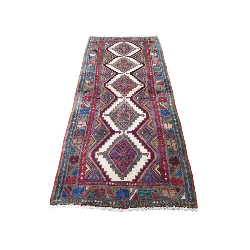 Shahbanu Rugs Ivory Vintage Persian Hamadan Pure Wool Runner Hand-Knotted Rug (2'6" x 7'1") - 2'6" x 7'1"