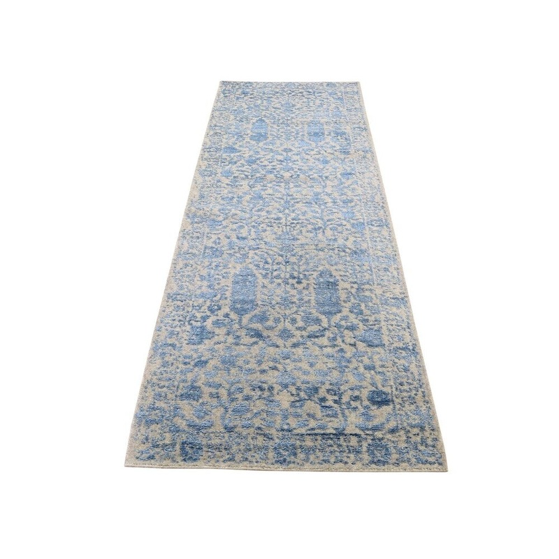 Shahbanu Rugs jacquard Hand-Loomed Blue Broken Cypress Tree Design Silken Thick Rug (2'6" x 8'2") - 2'6" x 8'2"