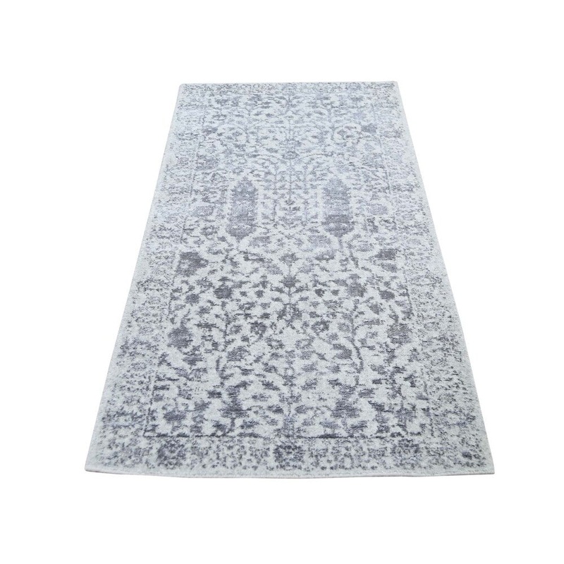 Shahbanu Rugs Jacquard Hand-Loomed Gray Broken Cypress Tree Design Silken Thick Rug (2'5" x 6'1") - 2'5" x 6'1"