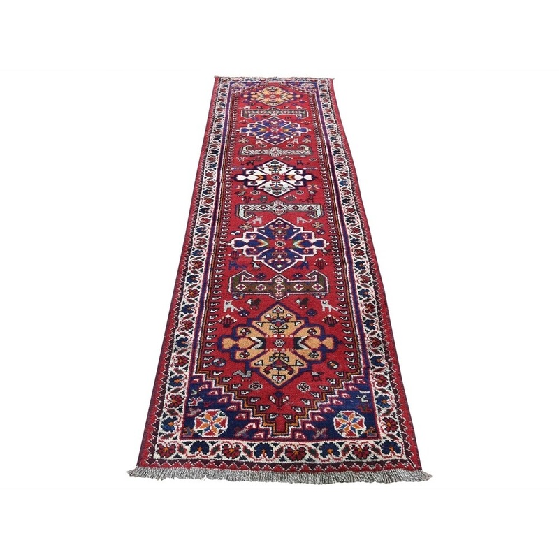 Shahbanu Rugs New Red Pure Wool Runner Hand-Knotted Oriental Rug (2'3" x 9'4") - 2'3" x 9'4"