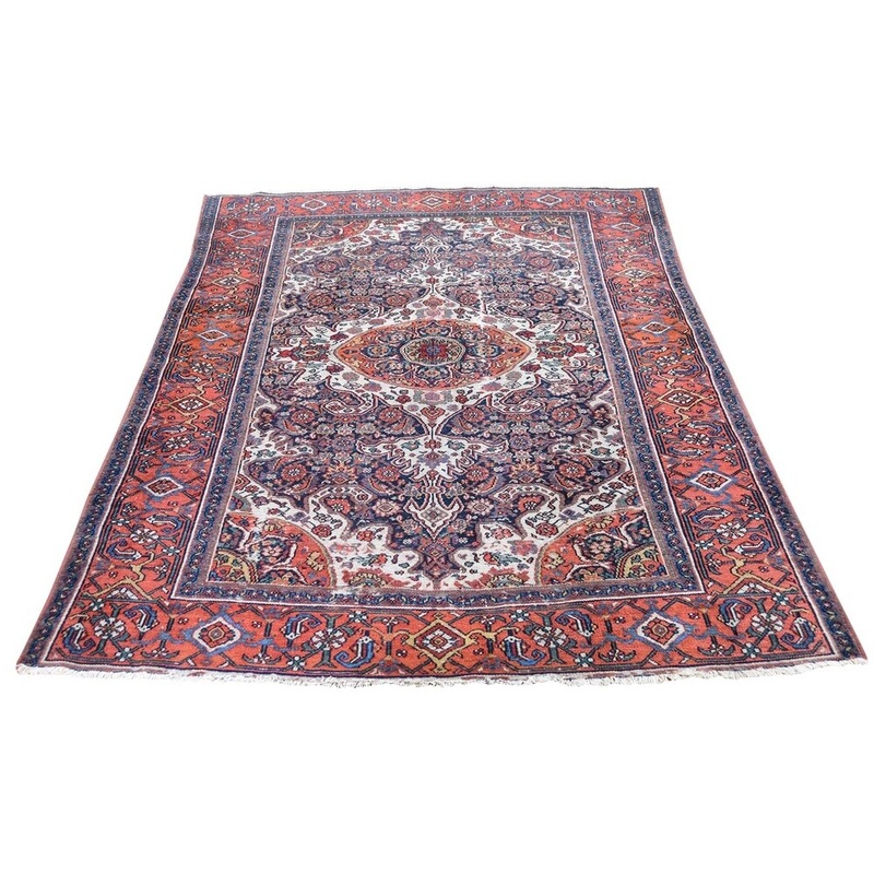 Shahbanu Rugs Orange Antique Persian Malayer Some Wear Clean Pure Wool Rug (4'2" x 5'10") - 4'2" x 5'10"
