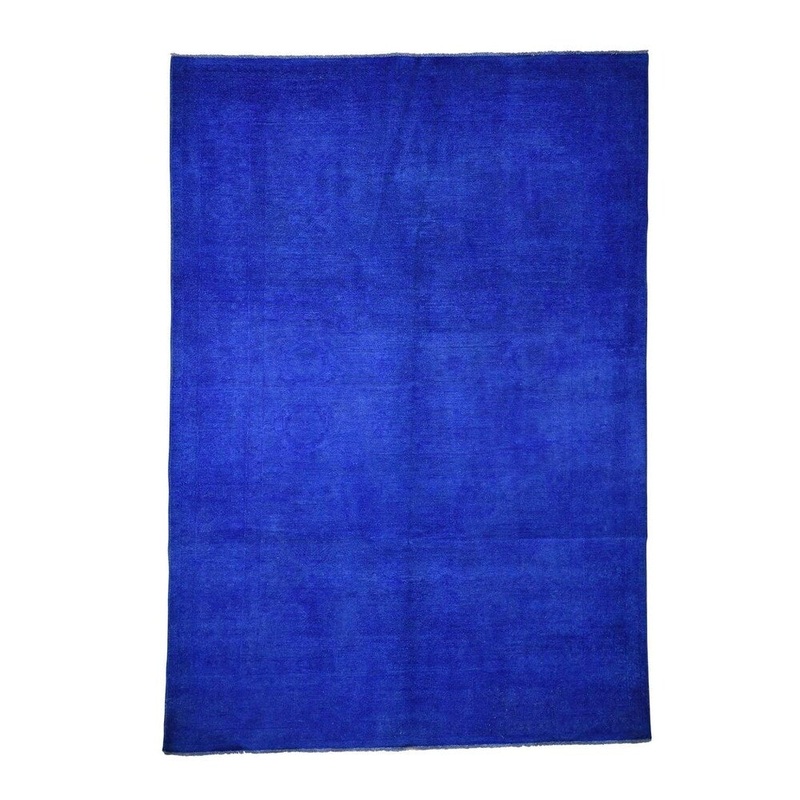 Shahbanu Rugs Overdyed Peshawar Blue Full Pile Pure Wool Hand-Knotted Rug (6'1" x 8'9") - 6'1" x 8'9"