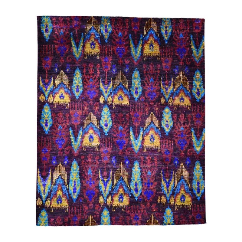 Shahbanu Rugs Purple High Quality Sari Silk Suzani Hand Knotted Modern Oriental Rug (8'1" x 10'0") - 8'1" x 10'0"