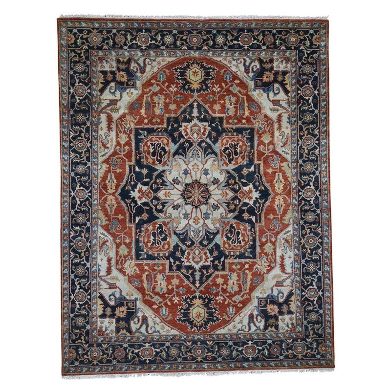 Shahbanu Rugs Red Indo Heriz Hand Spun New Zealand Wool Hand-Knotted Oriental Rug (8'0" x 10'3") - 8'0" x 10'3"