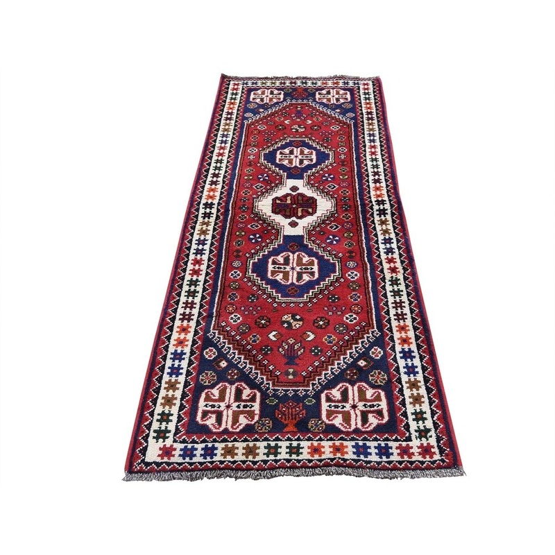 Shahbanu Rugs Red New persian Shiraz Pure Wool Runner Hand-Knotted Oriental Rug (2'5" x 6'8") - 2'5" x 6'8"