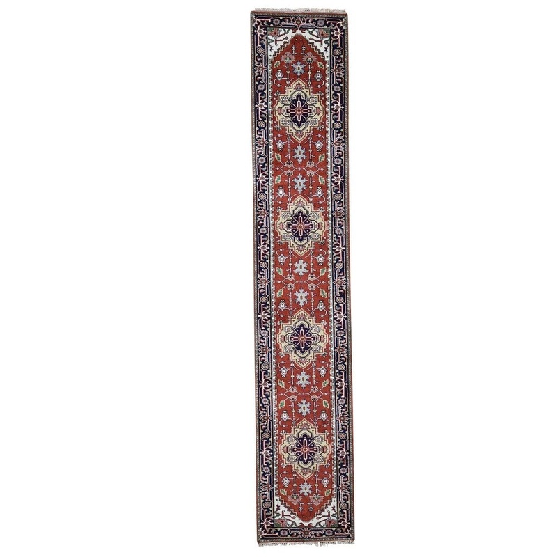 Shahbanu Rugs Red Serapi Heriz Runner Pure Wool Hand-knotted Oriental Rug (2'6" x 13'8") - 2'6" x 13'8"