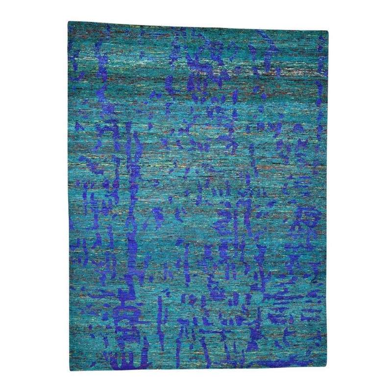 Shahbanu Rugs Sari Silk Cropped Thin Multicolored Hand Knotted Oriental Rug (9'0" x 11'10") - 9'0" x 11'10"