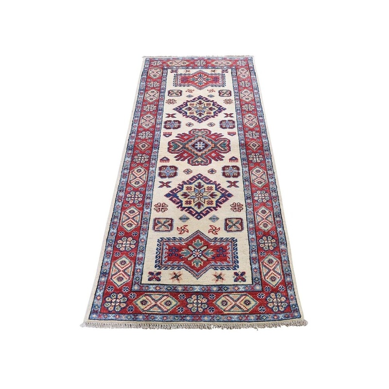Shahbanu Rugs Special Kazak Pure Wool Runner Hand-Knotted Geometric Design Rug (2'2" x 5'10") - 2'2" x 5'10"