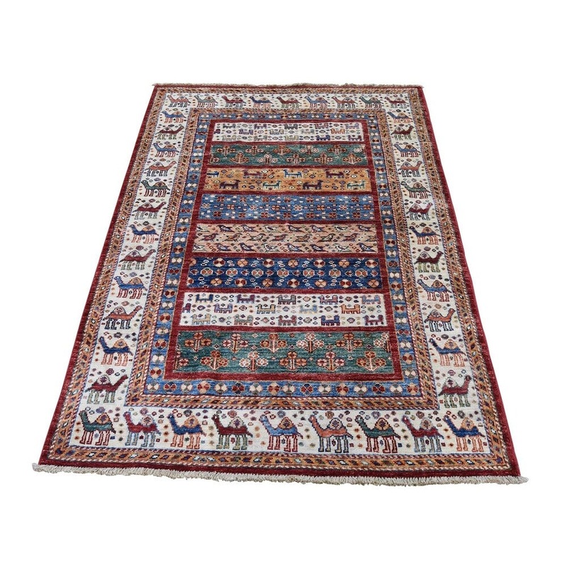 Shahbanu Rugs Super Kazak Khorjin Design Hand-Knotted Pure Wool Oriental Rug (3'5" x 5'0") - 3'5" x 5'0"