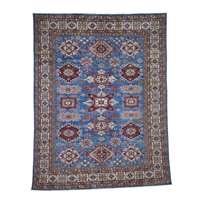 Shahbanu Rugs Super Kazak Pure Wool Geometric Design Hand-Knotted Oriental Rug (8'0" x 10'0") - 8'0" x 10'0"