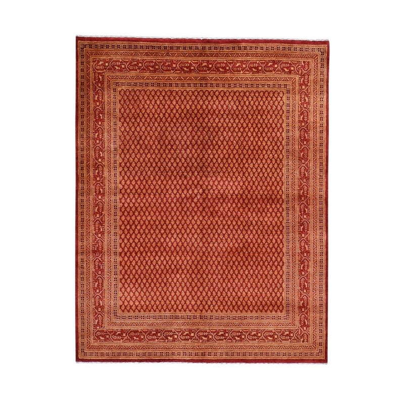 Shahbanu Rugs Tone On Tone Orange Hand Knotted Sarouk Mir Wool And Silk Oriental Rug (5'5" x 7'0") - 5'5" x 7'0"