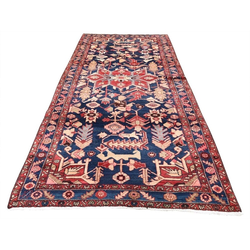 Shahbanu Rugs Vintage North West Persian Pure Wool Wide Runner Hand-Knotted Rug (4'3" x 11'0") - 4'3" x 11'0"