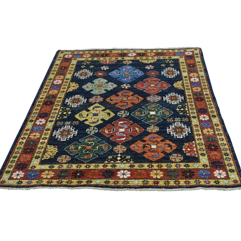 Shahbanu Rugs Afghan Ersari With Caucasian Design Pure Wool Hand-Knotted Rug (3'5" x 4'8") - 3'5" x 4'8"