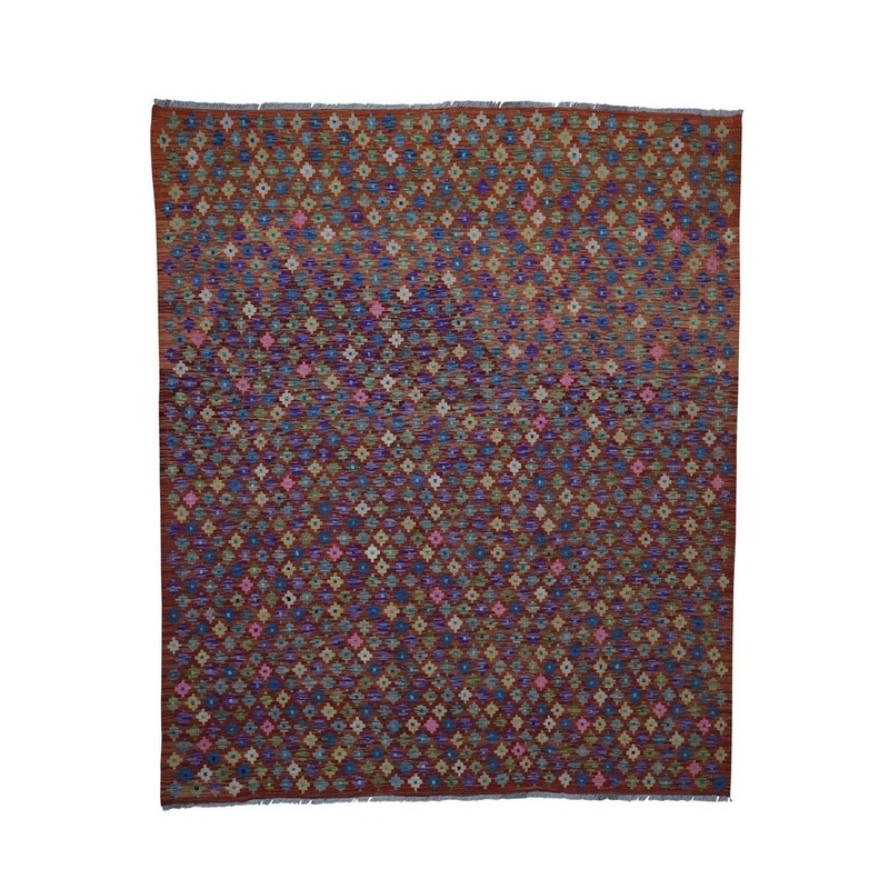 Shahbanu Rugs Afghan Kilim Veg Dyes Flat Weave Hand-Woven Pure Wool Rug (6'9" x 8'1") - 6'9" x 8'1"
