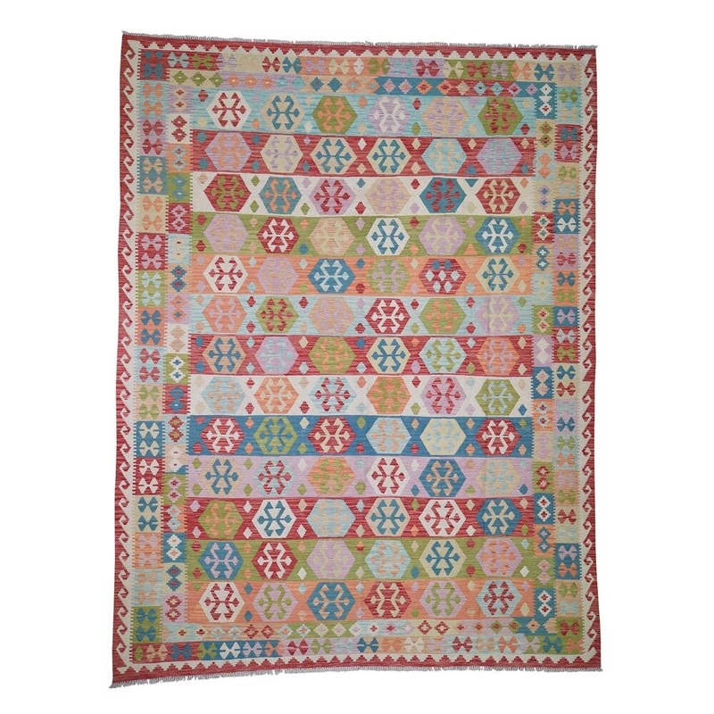 Shahbanu Rugs Afghan Kilim Vegetable Dyes Flat Weave Hand-Woven Pure Wool Rug (9'6" x 12'5") - 9'6" x 12'5"