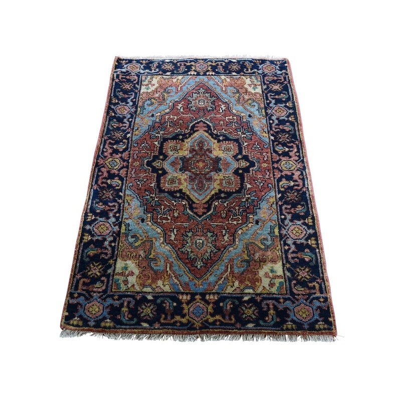 Shahbanu Rugs Antiqued Heriz Re-creation Pure Wool Hand-Knotted Oriental Rug (2'0" x 3'3") - 2'0" x 3'3"