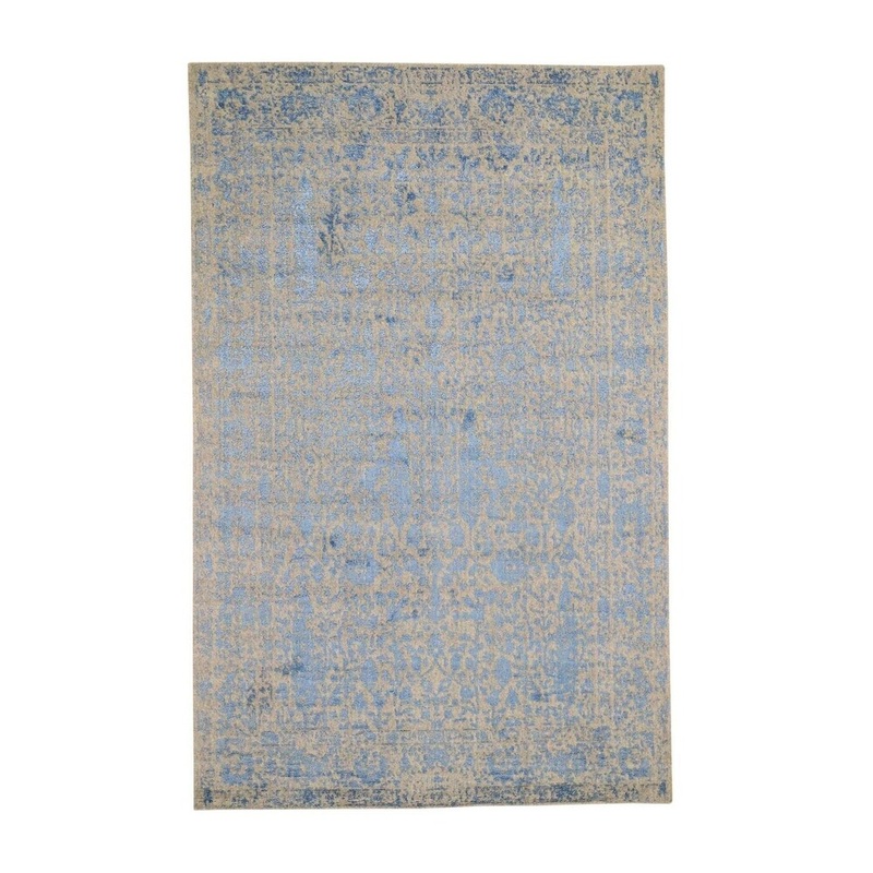 Shahbanu Rugs Blue Broken Cypress Tree Design Wool And Silk Thick And Plush Rug (5'10" x 9'2") - 5'10" x 9'2"