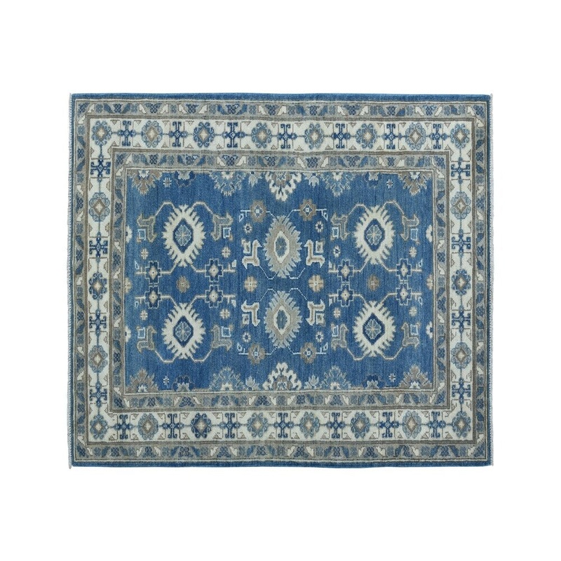 Shahbanu Rugs Blue Vintage Look Kazak Pure Wool hand-Knotted Oriental Rug (3'2" x 5'0") - 3'2" x 5'0"