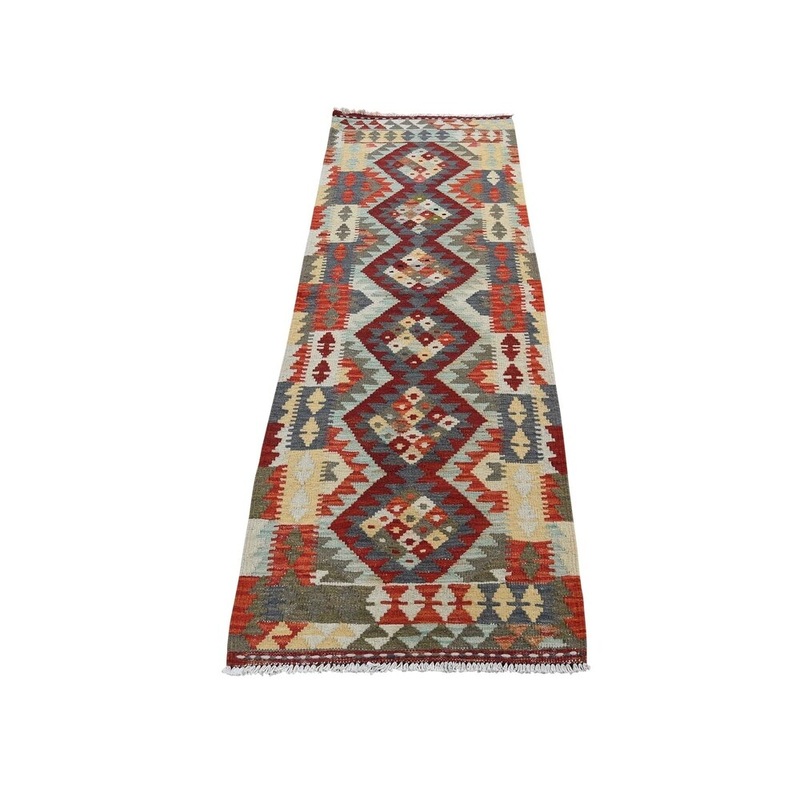 Shahbanu Rugs Colorful Afghan Kilim Veg Dyes Hand Woven Pure Wool Runner Rug (2'0" x 6'5") - 2'0" x 6'5"