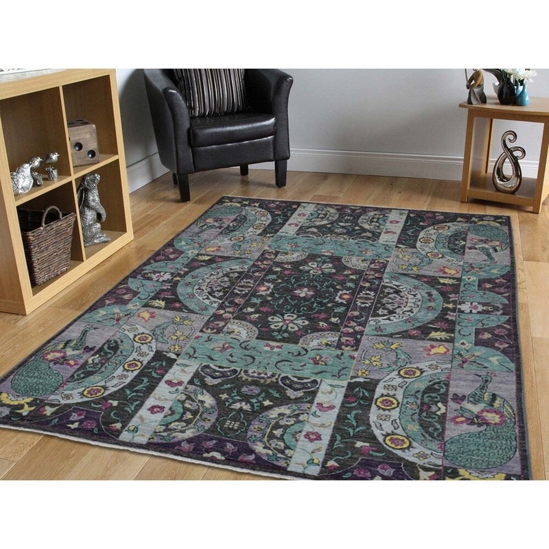 Shahbanu Rugs Colorful Peshawar Googosh Collection Pure Wool Hand-Knotted Rug (6'0" x 9'0") - 6'0" x 9'0"