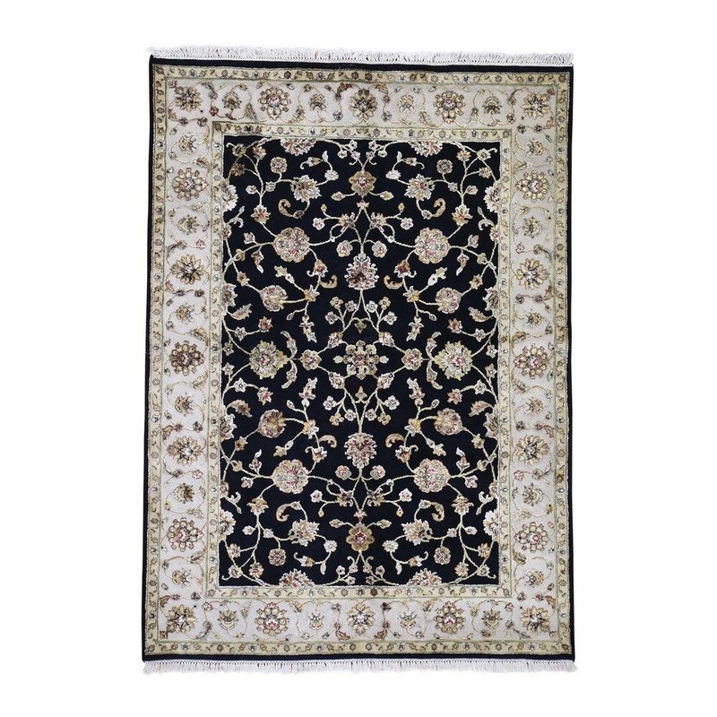 Shahbanu Rugs Hand-Knotted Half Wool and Half Silk Rajasthan Oriental Rug (5'0" x 7'0") - 5'0" x 7'0"