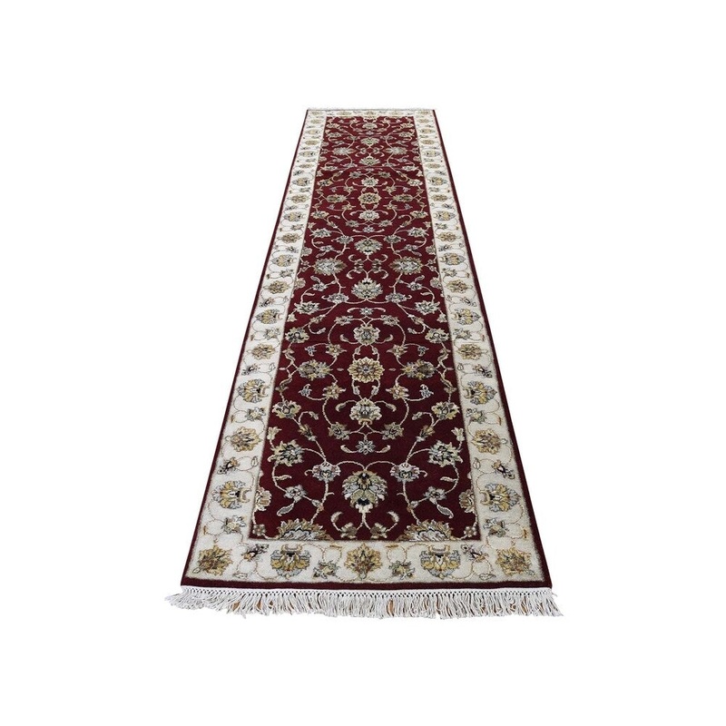 Shahbanu Rugs Hand-Knotted Half Wool and Half Silk Rajasthan Runner Oriental Rug (2'7" x 10'3") - 2'7" x 10'3"