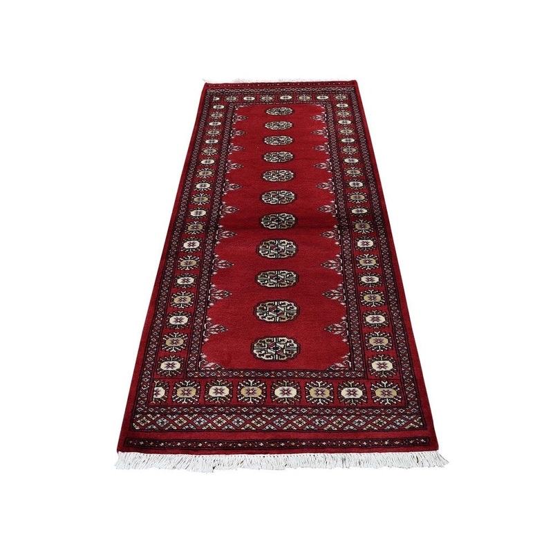 Shahbanu Rugs Hand-Knotted Mori Bokara Elephant Feet Design Runner Pure Wool Rug (2'7" x 6'5") - 2'7" x 6'5"