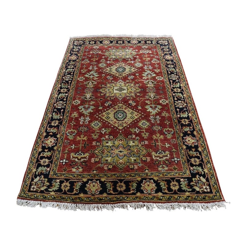 Shahbanu Rugs Hand-Knotted Pure Wool Red Karajeh Design Oriental Rug (3'0" x 5'0") - 3'0" x 5'0"