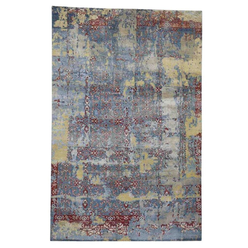 Shahbanu Rugs Hand-Knotted Silk With Oxidized Wool Broken Design Rug (5'10" x 9'0") - 5'10" x 9'0"