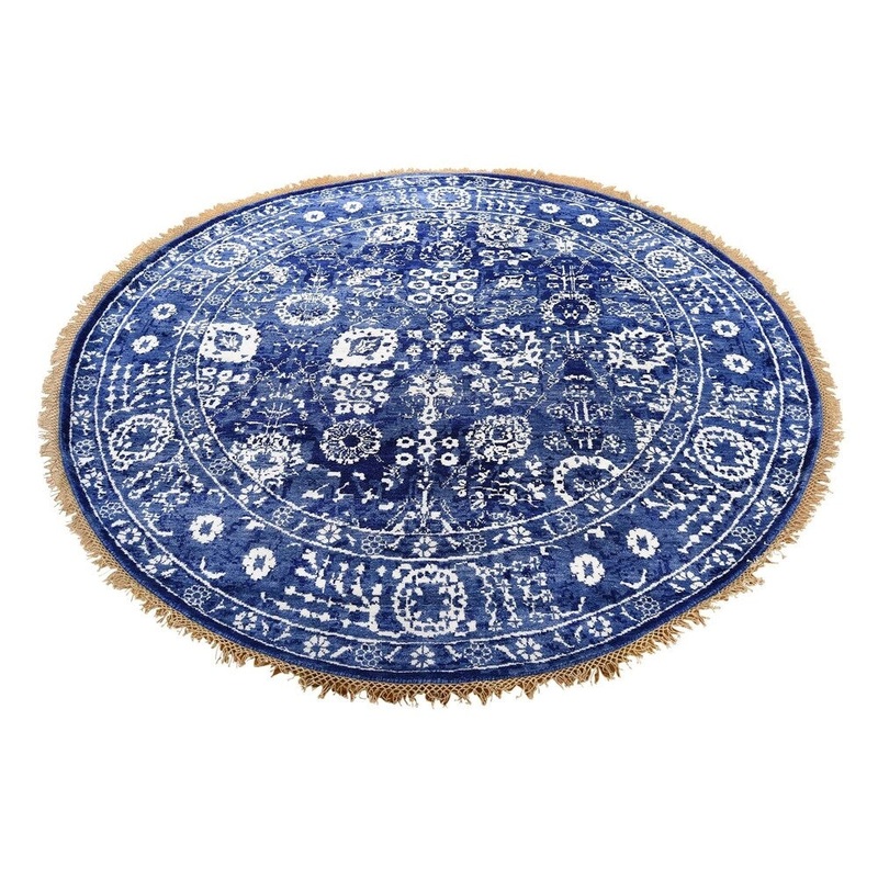Shahbanu Rugs Hand-Knotted Tabriz Tone on Tone Round Wool and Silk Oriental Rug (5'0" x 5'0") - 5'0" x 5'0"