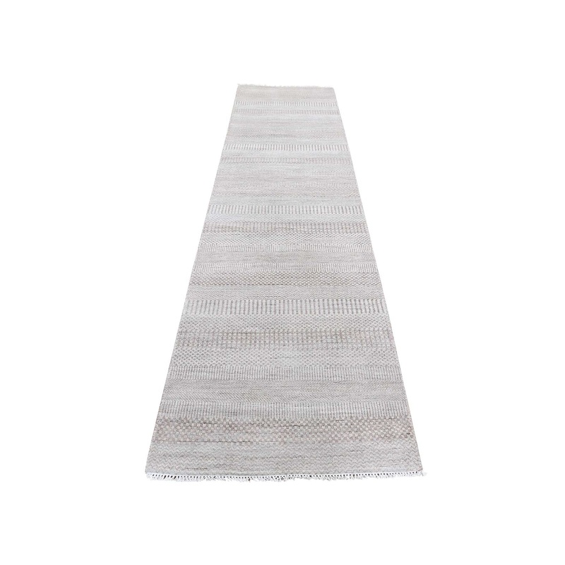 Shahbanu Rugs Hand-Knotted Wool and Silk Grass Design Runner Rug (2'5" x 10'2") - 2'5" x 10'2"