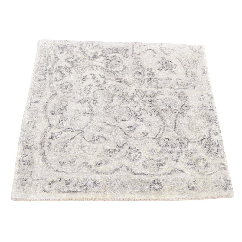 Shahbanu Rugs Hand Knotted Wool and Silk Square Modern Broken Design Rug (2'0" x 2'0") - 2'0" x 2'0"